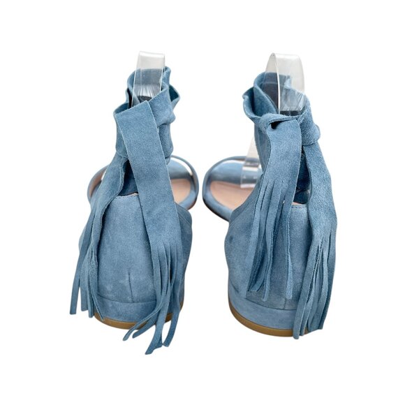 Stuart Weitzman Corbata Blue Suede Lace-Up Sandals - Picture 5 of 9